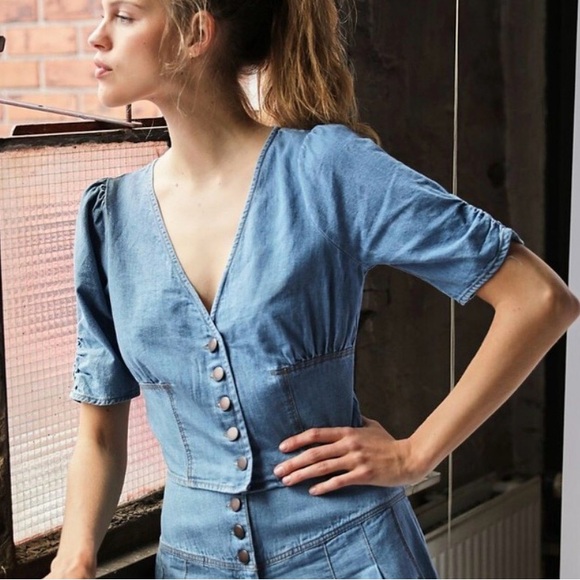 Free People Tops - Free People Blue Denim Button-Up Top
